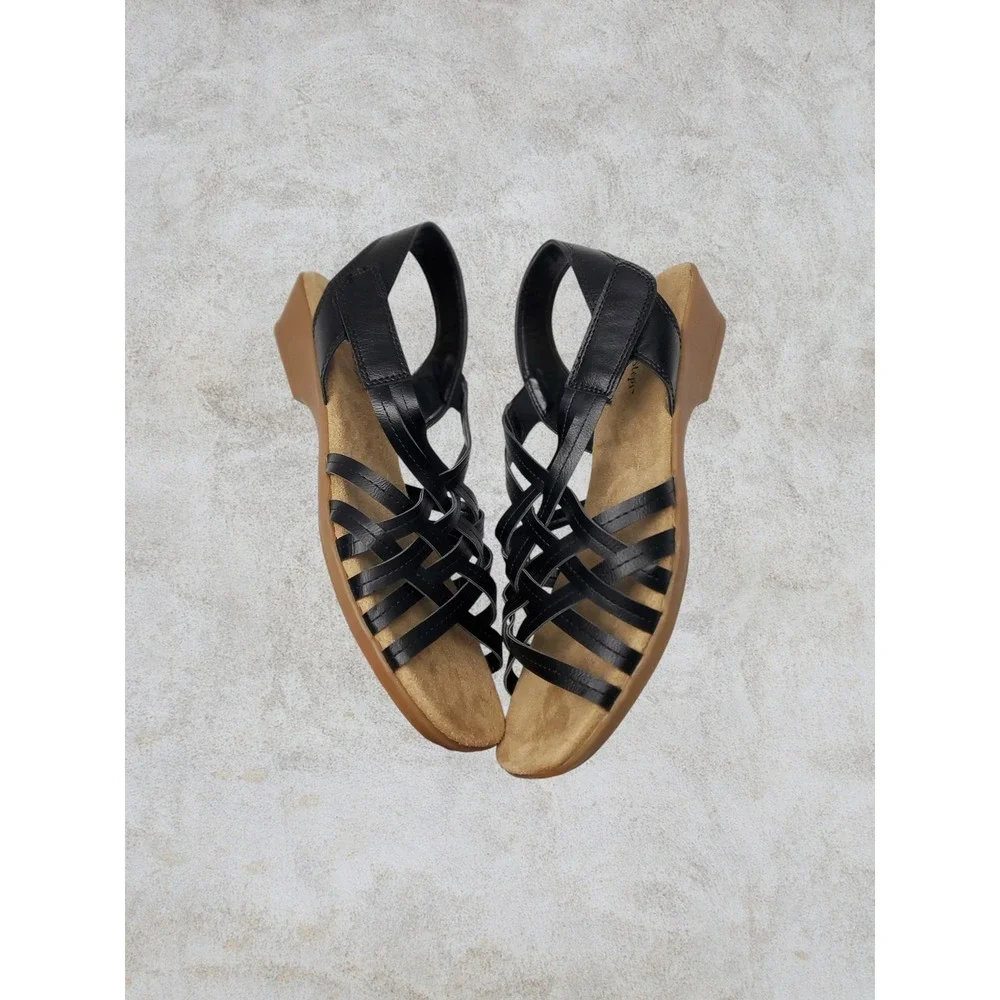 NIB Angel Steps Keri Black Caged Wedge Sandals Strappy Shoes Womens 10M - Picture 5 of 8
